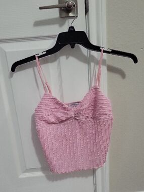 Grey Bay Pink Ribbed Knit Cami with Adjustable Straps